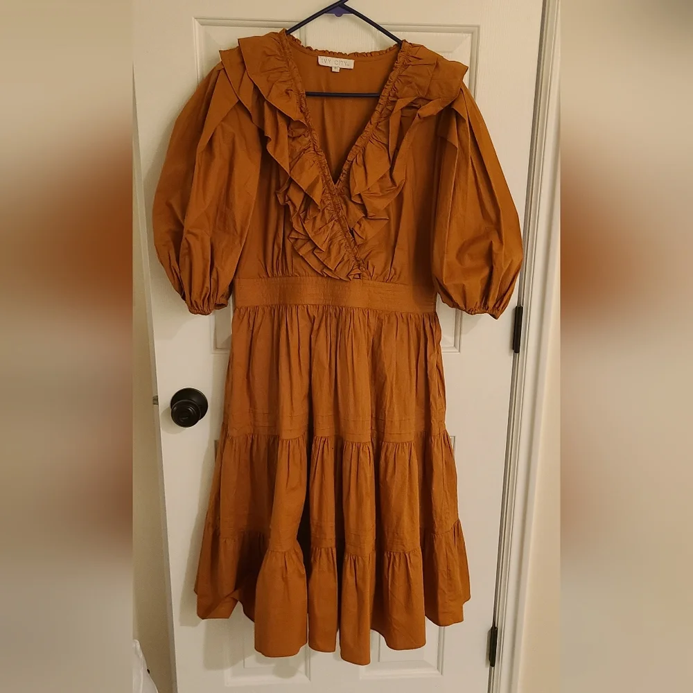 Ivy City Co Terracotta Orange Midi Dress - Picture 4 of 7